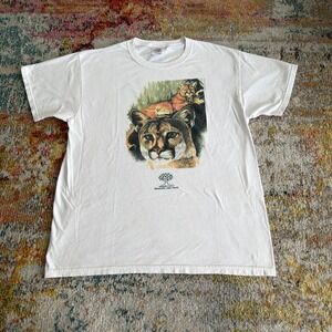 Vintage Y2K Humane Society Wildlife Land Trust Cougar T Shirt Mens Large White